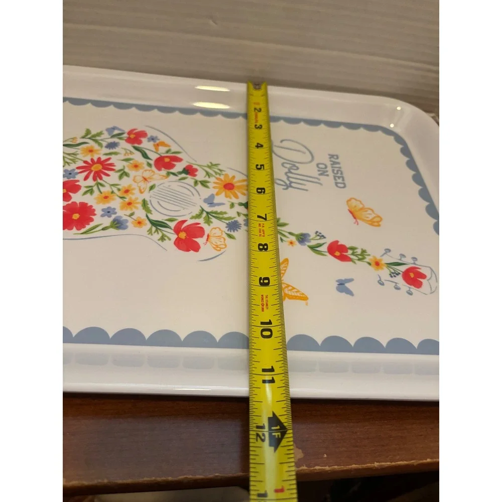 Dolly Parton Raised on Dolly Melamine Serving Tray Floral Guitar White 17.5in